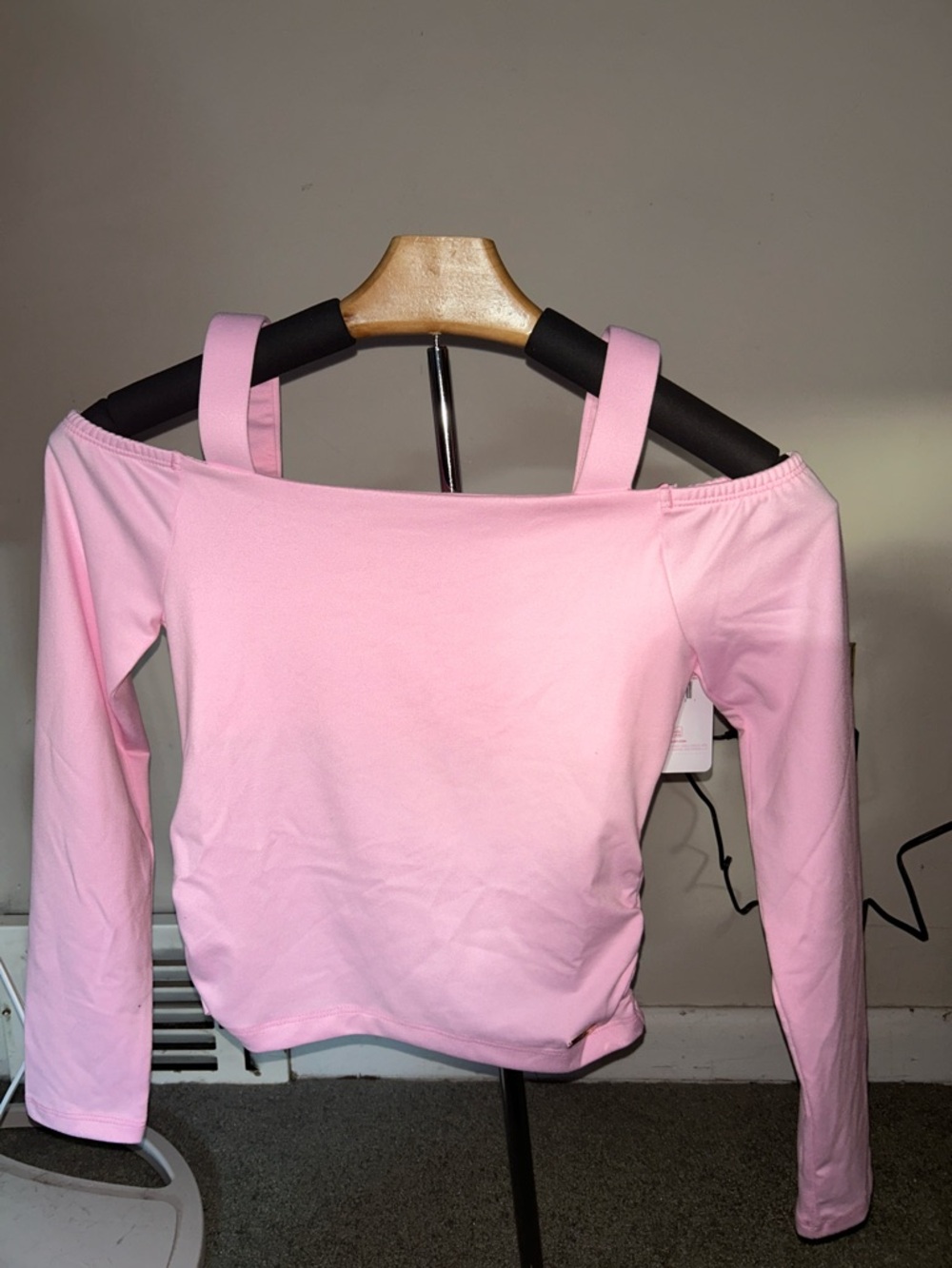 Justice Light Pink Off-Shoulder Strap Long Sleeve Crop Top